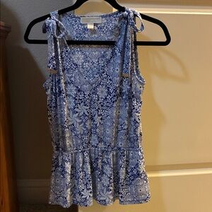 Michael Kors Blue Floral Peplum Sleeveless Top
